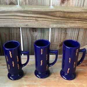 Set of 3 Vintage Cafe D’oro Cobalt Blue & Gold Demitasse Espresso Mugs 4oz